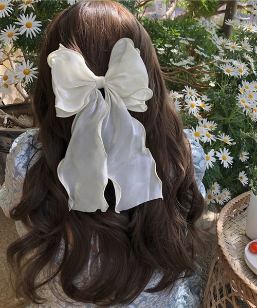 WESTSEA（ウエストシー）の「大きめ リボン オーガンジー バレッタ（バレッタ/ヘアクリップ・レディース・ブルー/アイボリー・FREE）」の4枚目の写真