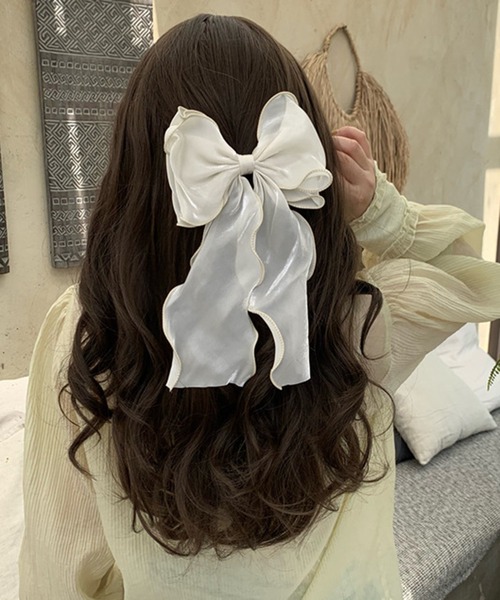 WESTSEA（ウエストシー）の「大きめ リボン オーガンジー バレッタ（バレッタ/ヘアクリップ・レディース・ブルー/アイボリー・FREE）」の7枚目の写真