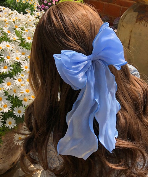 WESTSEA（ウエストシー）の「大きめ リボン オーガンジー バレッタ（バレッタ/ヘアクリップ・レディース・ブルー/アイボリー・FREE）」の9枚目の写真