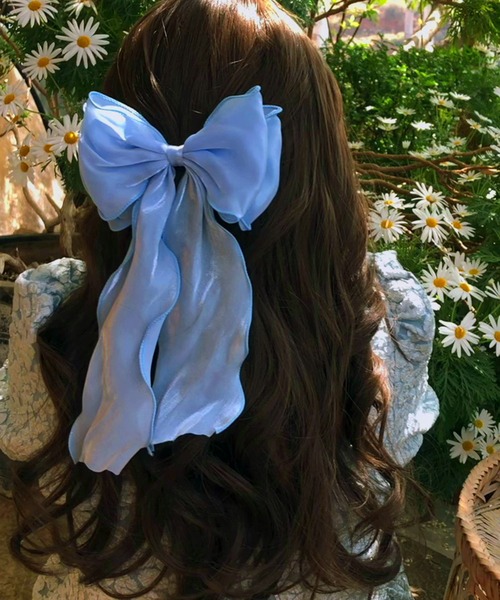 WESTSEA（ウエストシー）の「大きめ リボン オーガンジー バレッタ（バレッタ/ヘアクリップ・レディース・ブルー/アイボリー・FREE）」の10枚目の写真