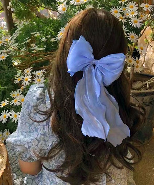 WESTSEA（ウエストシー）の「大きめ リボン オーガンジー バレッタ（バレッタ/ヘアクリップ・レディース・ブルー/アイボリー・FREE）」の11枚目の写真