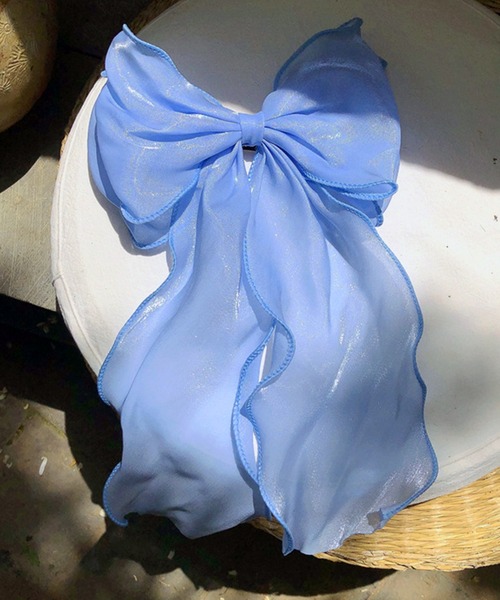 WESTSEA（ウエストシー）の「大きめ リボン オーガンジー バレッタ（バレッタ/ヘアクリップ・レディース・ブルー/アイボリー・FREE）」の12枚目の写真