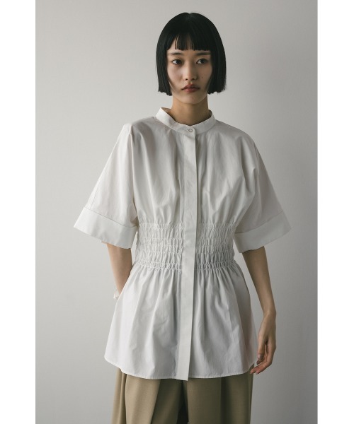 STYLEMIXER（スタイルミキサー）の「ウエストシャーリングシャツ【春服】新作ブラウス（シャツ/ブラウス・レディース・ホワイト/ネイビー・FREE）」の4枚目の写真