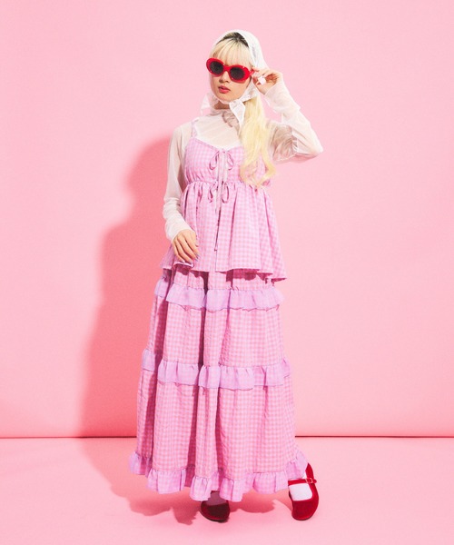 PUNYUS（プニュズ）の「2WAYギンガムチェックキャミチュニック（キャミソール・レディース・イエロー/ピンク/ブラック・1/2/3/4）」の7枚目の写真