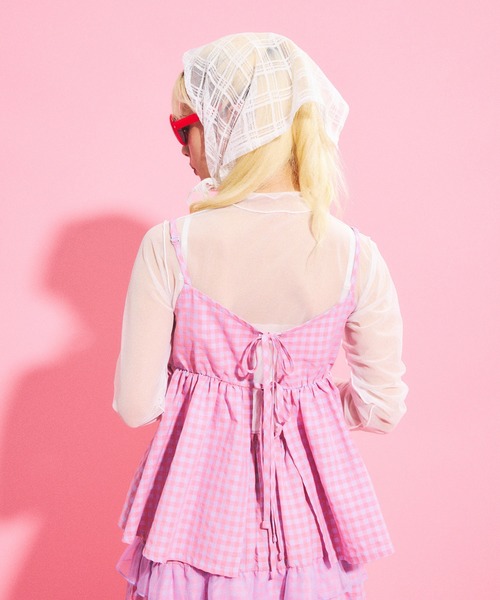 PUNYUS（プニュズ）の「2WAYギンガムチェックキャミチュニック（キャミソール・レディース・イエロー/ピンク/ブラック・1/2/3/4）」の8枚目の写真