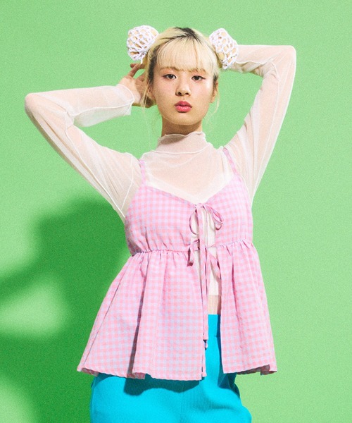 PUNYUS（プニュズ）の「2WAYギンガムチェックキャミチュニック（キャミソール・レディース・イエロー/ピンク/ブラック・1/2/3/4）」の20枚目の写真