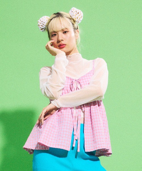 PUNYUS（プニュズ）の「2WAYギンガムチェックキャミチュニック（キャミソール・レディース・イエロー/ピンク/ブラック・1/2/3/4）」の21枚目の写真