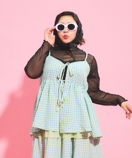 PUNYUS（プニュズ）の「2WAYギンガムチェックキャミチュニック（キャミソール・レディース・イエロー/ピンク/ブラック・1/2/3/4）」の11枚目の写真