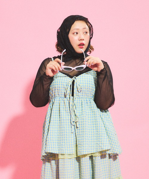 PUNYUS（プニュズ）の「2WAYギンガムチェックキャミチュニック（キャミソール・レディース・イエロー/ピンク/ブラック・1/2/3/4）」の12枚目の写真