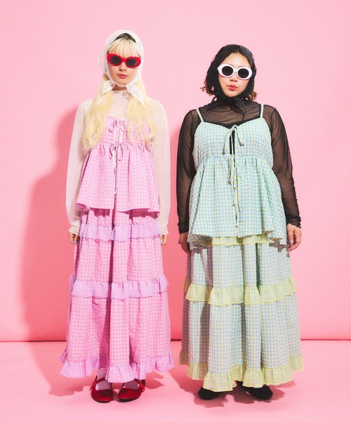 PUNYUS（プニュズ）の「2WAYギンガムチェックキャミチュニック（キャミソール・レディース・イエロー/ピンク/ブラック・1/2/3/4）」の15枚目の写真