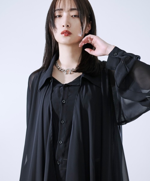 Ellno Loset（エルノロゼット）の「イレヘムレイヤードシアーシャツ（シャツ/ブラウス・メンズ・オフホワイト/ブラック・SMALL/MEDIUM/LARGE）」の20枚目の写真