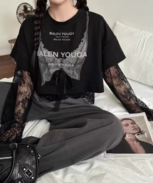 GEMEDA | レーススリーブレイヤード風プリントTシャツ(Tシャツ/カットソー)