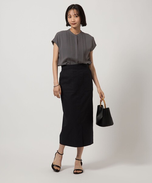 green label relaxing（グリーンレーベルリラクシング）の「ピコピンタック フレンチスリーブ ブラウス（シャツ/ブラウス・レディース・ホワイト/ライム/ダークグレー・FREE）」の7枚目の写真