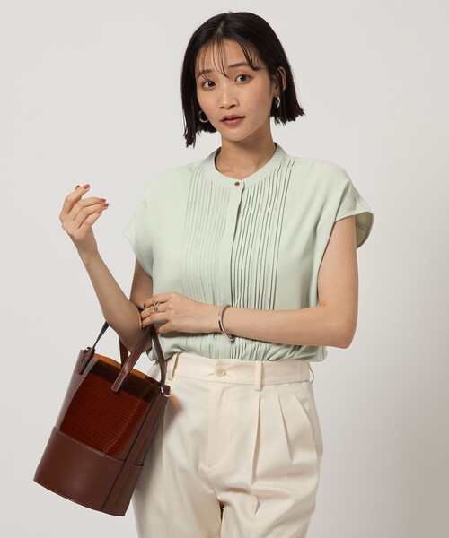 green label relaxing（グリーンレーベルリラクシング）の「ピコピンタック フレンチスリーブ ブラウス（シャツ/ブラウス・レディース・ホワイト/ライム/ダークグレー・FREE）」の8枚目の写真