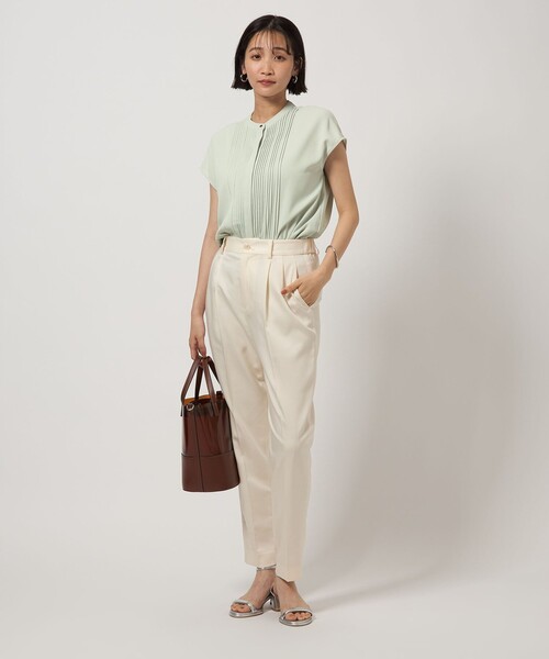 green label relaxing（グリーンレーベルリラクシング）の「ピコピンタック フレンチスリーブ ブラウス（シャツ/ブラウス・レディース・ホワイト/ライム/ダークグレー・FREE）」の9枚目の写真