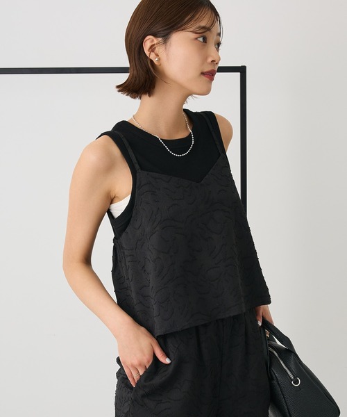 CRAFT STANDARD BOUTIQUE(クラフトスタンダードブティック)の「カットジャガードビスチェ◆(ベスト・レディース・ブラック/アイボリー・FREE)」の2枚目の写真