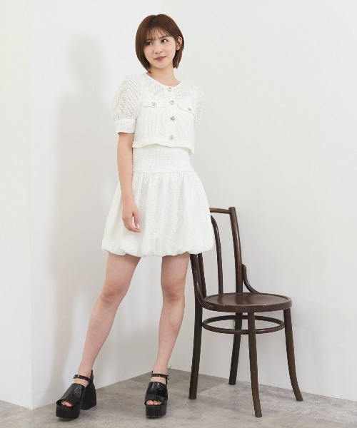 REDYAZEL（レディアゼル）の「メッシュレースショートシャツ×バルーンスカートセットアップ（セットアップ・レディース・ブラック/オフホワイト/ブルー・FREE）」の12枚目の写真