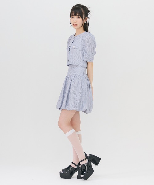 REDYAZEL（レディアゼル）の「メッシュレースショートシャツ×バルーンスカートセットアップ（セットアップ・レディース・ブラック/オフホワイト/ブルー・FREE）」の8枚目の写真