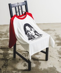 ヴィンテージライク レトロアメリカン ガール プリント オーバーサイズTシャツ ラグランスリーブ リンガー