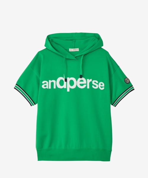 and per se（アンパスィ）の「アクティブニットハーフスリーブシャツ（レディース）（ニット/セーター・レディース・ホワイト/ネイビー/グリーン・L/M）」の2枚目の写真