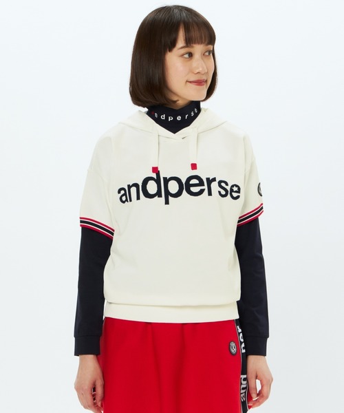 and per se（アンパスィ）の「アクティブニットハーフスリーブシャツ（レディース）（ニット/セーター・レディース・ホワイト/ネイビー/グリーン・L/M）」の8枚目の写真