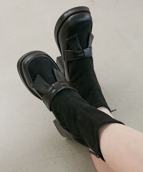 MAJESTIC LEGON（マジェスティックレゴン）の「リボンローファーコンビブーツ（ブーツ・レディース・ブラウン/ブラック・SMALL/MEDIUM/LARGE/X-LARGE）」の6枚目の写真