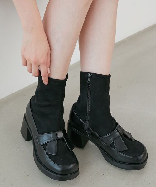 MAJESTIC LEGON（マジェスティックレゴン）の「リボンローファーコンビブーツ（ブーツ・レディース・ブラウン/ブラック・SMALL/MEDIUM/LARGE/X-LARGE）」の8枚目の写真