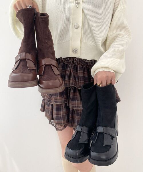 MAJESTIC LEGON（マジェスティックレゴン）の「リボンローファーコンビブーツ（ブーツ・レディース・ブラウン/ブラック・SMALL/MEDIUM/LARGE/X-LARGE）」の10枚目の写真