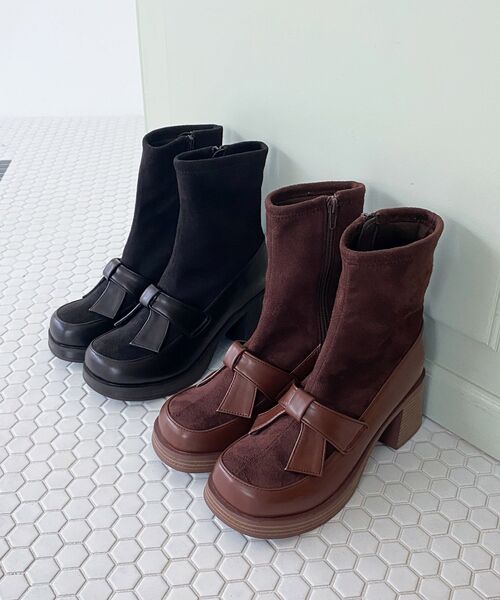 MAJESTIC LEGON（マジェスティックレゴン）の「リボンローファーコンビブーツ（ブーツ・レディース・ブラウン/ブラック・SMALL/MEDIUM/LARGE/X-LARGE）」の11枚目の写真