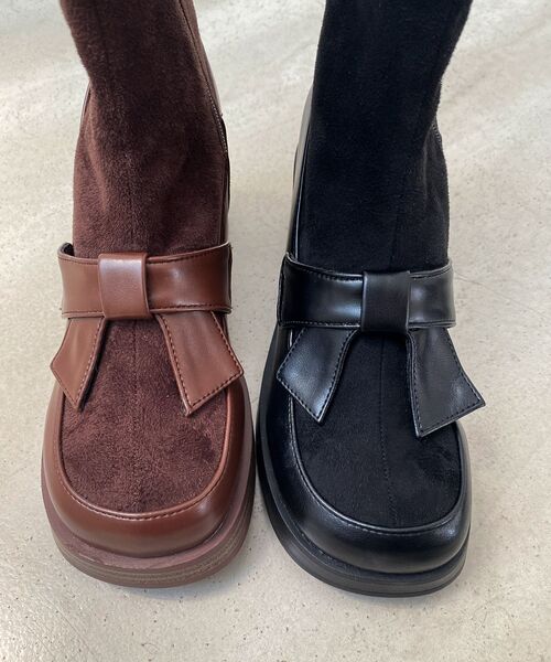 MAJESTIC LEGON（マジェスティックレゴン）の「リボンローファーコンビブーツ（ブーツ・レディース・ブラウン/ブラック・SMALL/MEDIUM/LARGE/X-LARGE）」の13枚目の写真