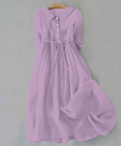 SPIGA（スピーガ）の「ﾌﾗｯﾄｶﾗｰ五分袖ｳｴｽﾄﾏｰｸﾐﾃﾞｨ丈ﾜﾝﾋﾟｰｽ（ワンピース・レディース・ブラック/ホワイト/グリーン/ピンク/パープル/イエロー/オレンジ/ダークグレー/ブルー・SMALL/MEDIUM/LARGE/X-LARGE）」の6枚目の写真