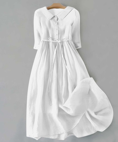 SPIGA（スピーガ）の「ﾌﾗｯﾄｶﾗｰ五分袖ｳｴｽﾄﾏｰｸﾐﾃﾞｨ丈ﾜﾝﾋﾟｰｽ（ワンピース・レディース・ブラック/ホワイト/グリーン/ピンク/パープル/イエロー/オレンジ/ダークグレー/ブルー・SMALL/MEDIUM/LARGE/X-LARGE）」の2枚目の写真