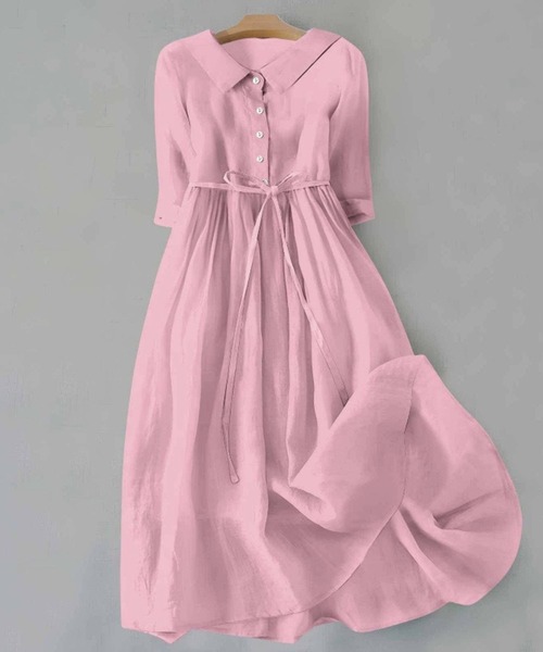 SPIGA（スピーガ）の「ﾌﾗｯﾄｶﾗｰ五分袖ｳｴｽﾄﾏｰｸﾐﾃﾞｨ丈ﾜﾝﾋﾟｰｽ（ワンピース・レディース・ブラック/ホワイト/グリーン/ピンク/パープル/イエロー/オレンジ/ダークグレー/ブルー・SMALL/MEDIUM/LARGE/X-LARGE）」の8枚目の写真