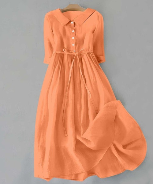 SPIGA（スピーガ）の「ﾌﾗｯﾄｶﾗｰ五分袖ｳｴｽﾄﾏｰｸﾐﾃﾞｨ丈ﾜﾝﾋﾟｰｽ（ワンピース・レディース・ブラック/ホワイト/グリーン/ピンク/パープル/イエロー/オレンジ/ダークグレー/ブルー・SMALL/MEDIUM/LARGE/X-LARGE）」の9枚目の写真