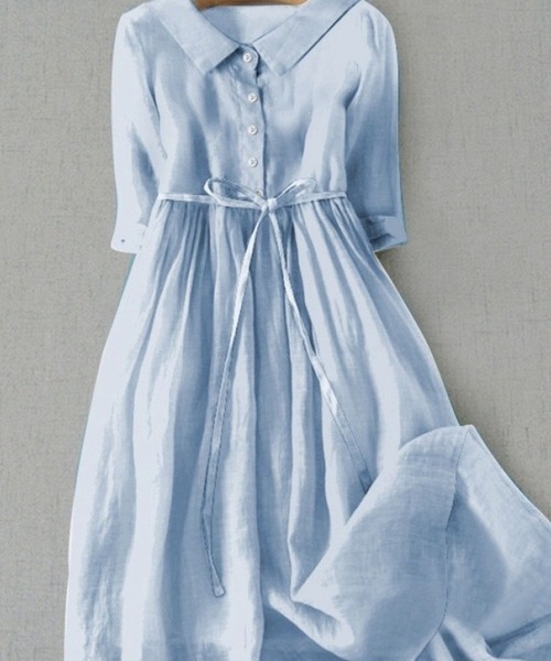 SPIGA（スピーガ）の「ﾌﾗｯﾄｶﾗｰ五分袖ｳｴｽﾄﾏｰｸﾐﾃﾞｨ丈ﾜﾝﾋﾟｰｽ（ワンピース・レディース・ブラック/ホワイト/グリーン/ピンク/パープル/イエロー/オレンジ/ダークグレー/ブルー・SMALL/MEDIUM/LARGE/X-LARGE）」の5枚目の写真