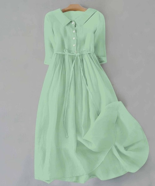 SPIGA（スピーガ）の「ﾌﾗｯﾄｶﾗｰ五分袖ｳｴｽﾄﾏｰｸﾐﾃﾞｨ丈ﾜﾝﾋﾟｰｽ（ワンピース・レディース・ブラック/ホワイト/グリーン/ピンク/パープル/イエロー/オレンジ/ダークグレー/ブルー・SMALL/MEDIUM/LARGE/X-LARGE）」の4枚目の写真