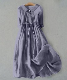 SPIGA | ﾌﾗｯﾄｶﾗｰ五分袖ｳｴｽﾄﾏｰｸﾐﾃﾞｨ丈ﾜﾝﾋﾟｰｽ(ワンピース)