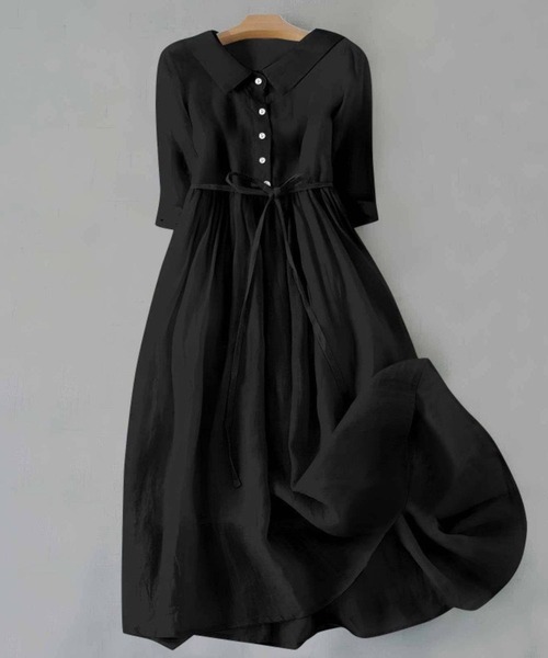 SPIGA（スピーガ）の「ﾌﾗｯﾄｶﾗｰ五分袖ｳｴｽﾄﾏｰｸﾐﾃﾞｨ丈ﾜﾝﾋﾟｰｽ（ワンピース・レディース・ブラック/ホワイト/グリーン/ピンク/パープル/イエロー/オレンジ/ダークグレー/ブルー・SMALL/MEDIUM/LARGE/X-LARGE）」の3枚目の写真