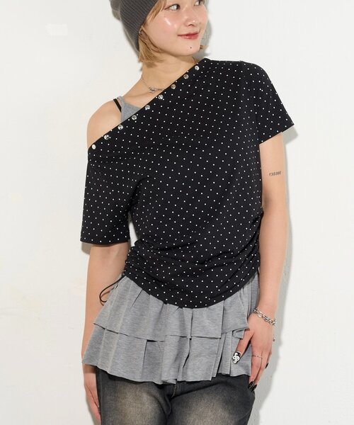 WHO'S WHO gallery（フーズフーギャラリー）の「フリルチュニックキャミワンピース（チュニック・レディース・グレー/オフホワイト/ブラック・FREE）」の3枚目の写真