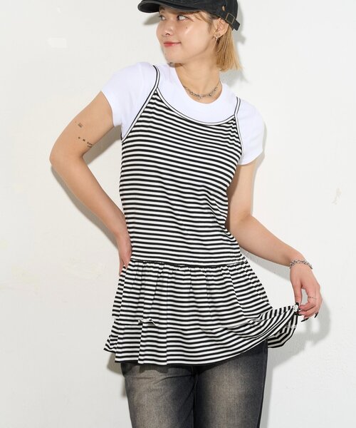 WHO'S WHO gallery（フーズフーギャラリー）の「フリルチュニックキャミワンピース（チュニック・レディース・グレー/オフホワイト/ブラック・FREE）」の4枚目の写真