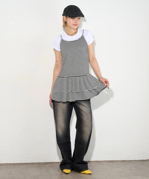 WHO'S WHO gallery（フーズフーギャラリー）の「フリルチュニックキャミワンピース（チュニック・レディース・グレー/オフホワイト/ブラック・FREE）」の16枚目の写真