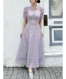 ネックツイスト刺繍レースドレス