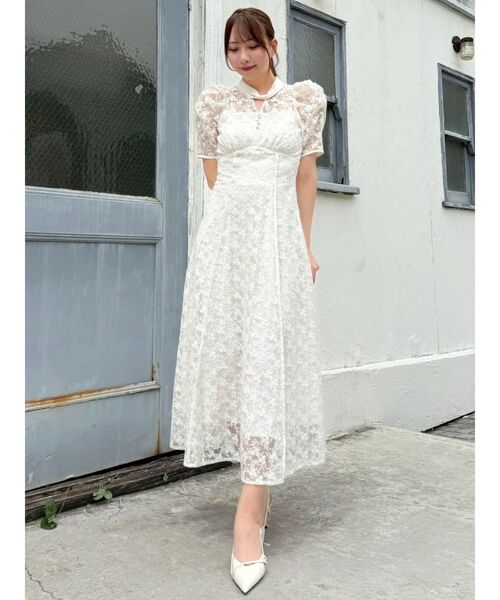 ♥新品タグ付き　ANLICO アンリコ ドレスエプロン♥刺繍レース セール】刺繍レース バックリボンドレス結婚式 パーティー