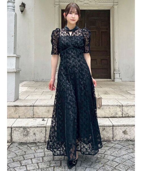 セール】ネックツイスト刺繍レースドレス（ドレス）｜dazzlin