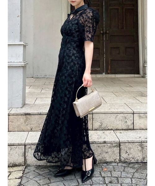 dazzlin（ダズリン）の「ネックツイスト刺繍レースドレス（ドレス・レディース・ラベンダー/ブラック/アイボリー・MEDIUM/SMALL）」の5枚目の写真