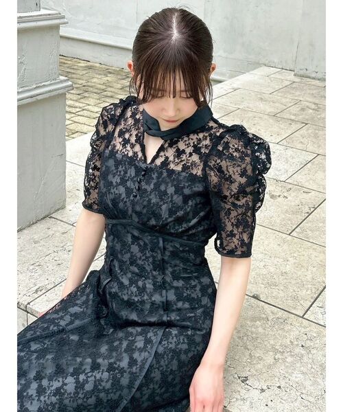 セール】ネックツイスト刺繍レースドレス（ドレス）｜dazzlin