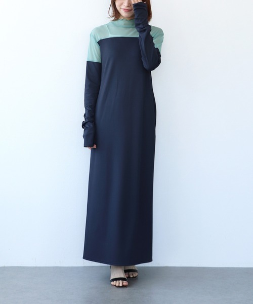 TITE IN THE STORE(ティテ インザ ストア)の「【前後2WAY】メッシュ切替ワンピース(ワンピース・レディース・ネイビー/グリーン/オフホワイト・38)」の1枚目の写真