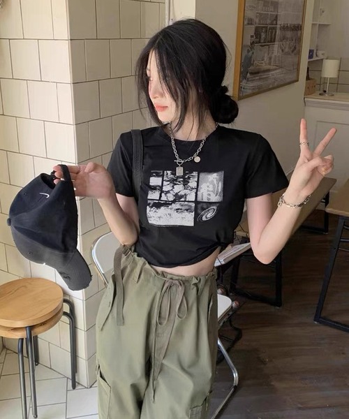 プリントTシャツ 半袖 ショート丈 フォトプリント