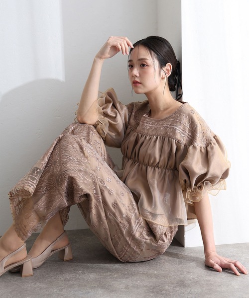 PourVous(プールヴー)の「ワイドパンツ パンツドレス 結婚式 二次会&ワイドギャザー2点セットシャーリングセレモニー フォーマル ロング丈 オケージョンドレス お呼ばれ 同窓会 成人式 (パンツドレス・レディース・シルバー/ブラック/ベージュ・S/M)」の2枚目の写真