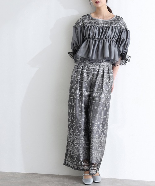 PourVous(プールヴー)の「ワイドパンツ パンツドレス 結婚式 二次会&ワイドギャザー2点セットシャーリングセレモニー フォーマル ロング丈 オケージョンドレス お呼ばれ 同窓会 成人式 (パンツドレス・レディース・シルバー/ブラック/ベージュ・S/M)」の3枚目の写真